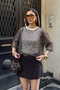 Women's Brown Athlete-Style Sequined Mesh Blouse - 4