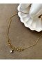 Gold Layered Drop Stone Detailed Steel Elegant Necklace - 4
