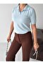Premium Viscose Soft Textured Polo Collar Short Sleeve Embroidery Detailed Knitwear Sweater - 7