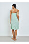Green Contrast Lace Trim Ruffle Hem Slip Dress - 4