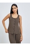 Brown Wide Rib Picot Edge Tank and Shirred Waist Pyjama Set - 2