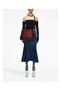 Women's Detachable Strap Zippered Leather Burgundy Shoulder Bag - 2
