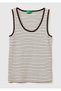Women's Beige 100% Cotton Striped Round Neck Strap Tank Top