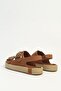 Women's Tan Suede Double Buckle Straw Sole Daily Comfortable Sandals - 4