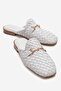 Senia White Knitted Genuine Leather Buckle Closed-Front Women's Slippers