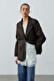 Double Button Oversize Blazer Jacket Bitter Brown