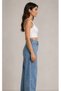 Women's Light Blue Loose Leg Super High Waist Palazzo Jean Trousers - 2