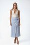 Blue Wrap Cut Lined Linen Skirt with Embroidery Detail Alc-X15510 - 4