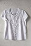 White V-Neck Short Sleeve Buttoned Suze Embroidered Casual Cotton Oversize Woven Blouse 68 55 - 2
