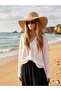 Handcrafted Pearl-Embellished Stoned Wide-Brimmed Straw Hat Luxury Design Summer Beach Premium Elegant Sunscreen Internally Adjustable Uv-Proof - 3