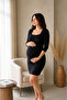 Black Square Neck Maternity Dress – Body-Hugging, Stretchy Fabric - 2