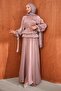 Powder Balloon Sleeve Waist Detailed Evening Dress - 4