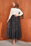 Navy Blue Layered Patterned Chiffon Skirt - 2