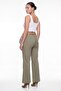 Women's Khaki High Waist Belted Spanish Flare Pants with Belt Detail - 4