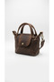 Genuine Leather & Canvas Mini Tote Bag (Brown Canvas & Brown Leather Cover) - 2
