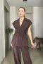 Soft Textured Tie-Up and Button Detailed Pleated Pants Vest Set