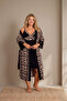 Women's Black Leopard Patterned Lace Detailed Special Design Strap Plus Size (Oversized) Dressing Gown Nightgown Set of 2 - 7