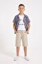 Blue Leaf Patterned Shirt and Linen Shorts Boys' T-Shirt 3-Piece Set 24030