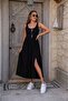 Women's Strappy Round Neck Side Slit Summer Comfortable Long Viscose Dress - 2