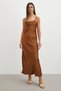 Thin Straps and Back Detail Satin Dress - 4