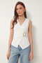 Ribbed Knitted Blouse with Gold Accessories Lzv0076 Ecru - 2