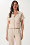 Polo Collar Zippered Top and Bottom Woven Set Laz0005 Cream - 4