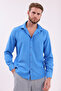 Men's Dark Blue Long Sleeve Regular Fit Linen Shirt - 6