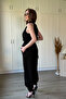 Lace Detailed Asymmetrical Black Satin Carrot Set - 4