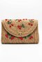 Women's Straw Portfolio Bag Cerise Atelier Cherry Embroidered Natural Handbag - Handcrafted (Combined Product) - 7