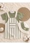 3-Piece Summer Baby Boy Set with Snap Detail on the Shoulder, Striped Salopet, and Safari Hat - 3