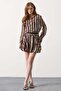 Women's Lace-Detail Patterned Mini Chiffon Dress Brown
