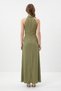 Khaki Double-Breasted Collar Sleeveless Waist Tie Slit Dress 251660 - 3