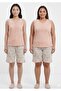 26527 100% Cotton Plus Size over the Knee Shorts Set Mother Shorts Set Buttoned Set