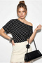 Women's Black White Polka Dot Patterned Asymmetrical Cut Fitted Waist Bat Sleeve Blouse 6162 60286230 - 3