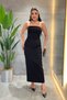 Double Fabric Strapless Dress with Lace Detail - Black - 2
