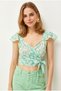 Women's Green Striped Side Zipper Crop Crepe Blouse Blz-19003350 - 3