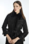 Fur Collar Pocket Detailed Belted Coat Black 13868 - 5