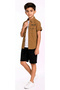 Boys' Next Gen Written Double Pocket Button Closure Shirt T-Shirt Shorts Brown Color Three-Piece Set - 2
