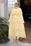 Yellow Bronched Shoulder Cape Layered Skirt Set - 2
