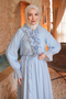 Baby Blue Elastic Waist Ruffle Dress - 3