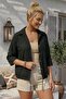 Black Shirt Collar 3/4 Sleeve Buttoned Pocket Hole Embroidered Casual Cotton Woven Shirt 63 60 - 4