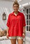 Narçiçeği Shirt Collar Short Sleeve Buttoned Mesh Pocket Embroidered Casual Cotton Woven Blouse 70 60 - 3