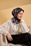 وشاح حرير تويل بنمط بسيط أسود رمادي 90x90 - 5