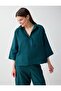Dark Green 100% Linen Relaxed Fit Three-Quarter Sleeve Shirt Collar Blouse - 4