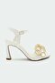 Cage Stone Flower Detailed Women's White Heeled Shoes - 4