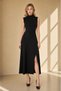 Women's Black High Collar Slit Detailed Sleeveless Midi Dress 77161 - 4