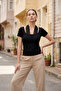 Women's Halter Neck Lace-Up Short Sleeve Blouse