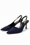 Women's Navy Blue Fabric Gold Buckle Goblet Heeled Open Back Evening Dress Shoes (Size 41-42) - 3