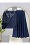 Embroidered Baby Collar Blouse with Jacquard Skirt Set Blue - 2