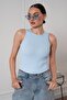 Women's Ribbed Look Crew Neck Basic Blouse Undershirt - 4